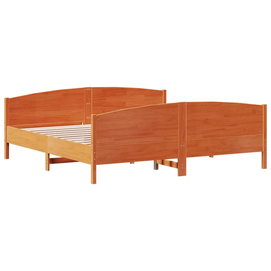 Letto matrimoniale | Letto per adulti | Giroletto senza Materasso Marrone Cera 200x200 cm Legno di Pino - Image 3