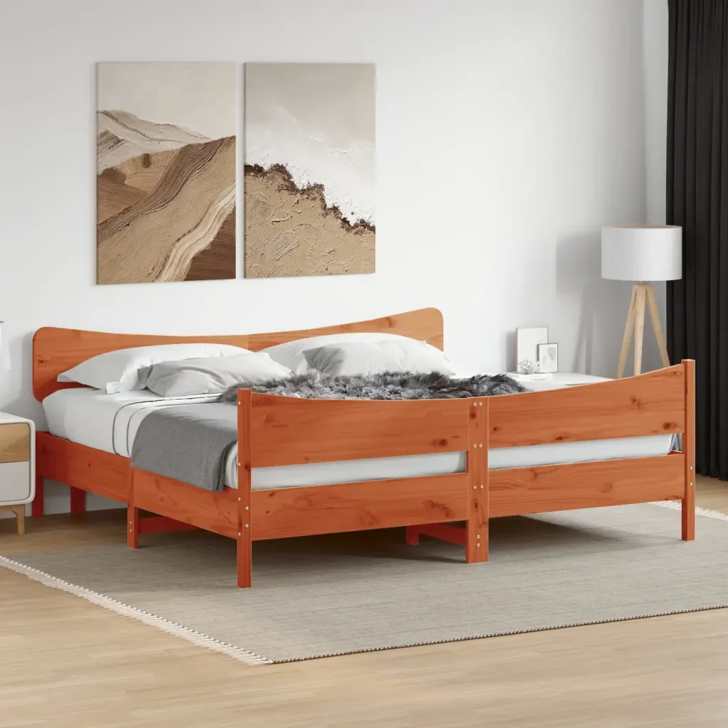 Letto matrimoniale | Letto per adulti | Giroletto senza Materasso Marrone Cera 200x200 cm Legno di Pino - Image 2