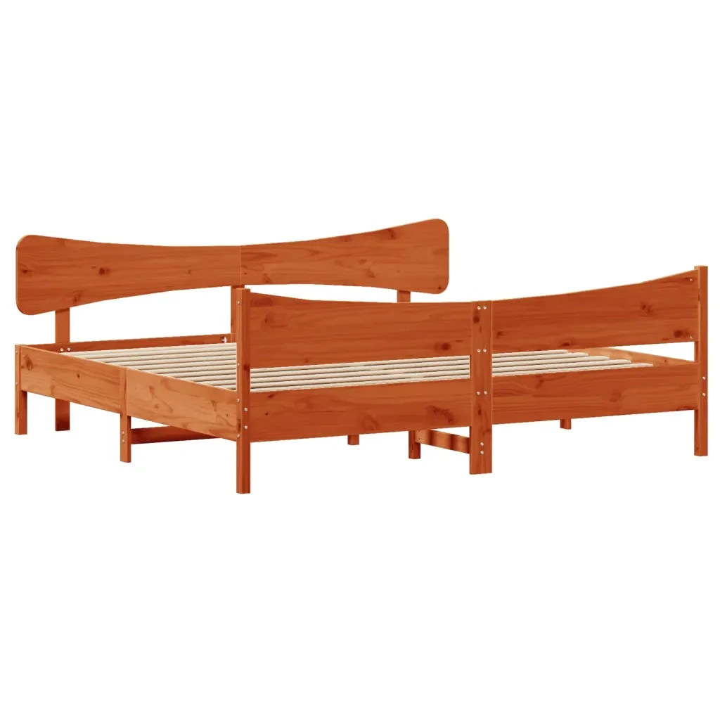 Letto matrimoniale | Letto per adulti | Giroletto senza Materasso Marrone Cera 200x200 cm Legno di Pino - Image 3