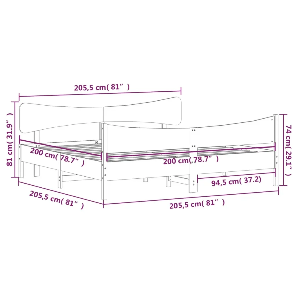 Letto matrimoniale | Letto per adulti | Giroletto senza Materasso Marrone Cera 200x200 cm Legno di Pino - Image 9