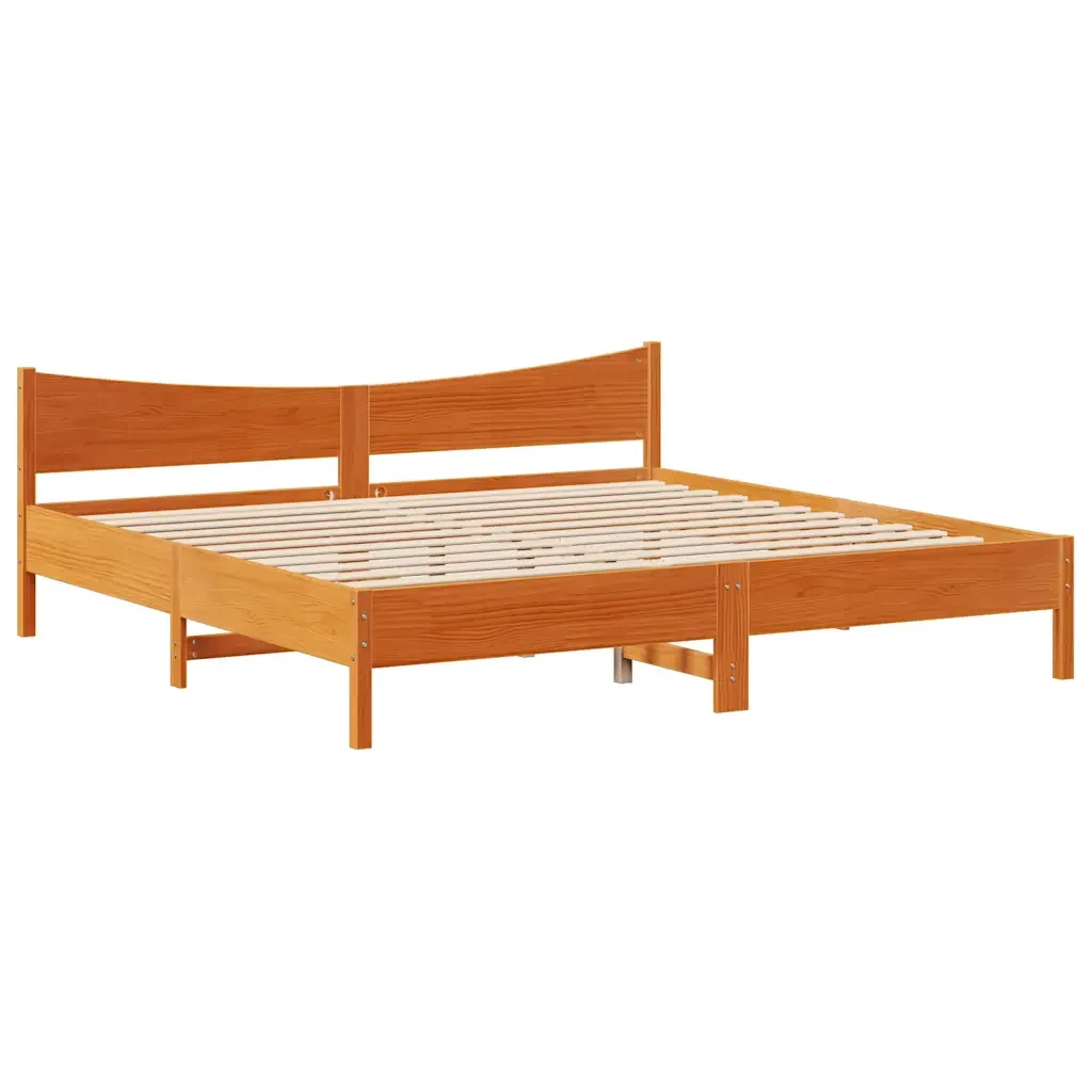 Letto matrimoniale | Letto per adulti | Giroletto senza Materasso Marrone Cera 200x200 cm Legno di Pino - Image 5