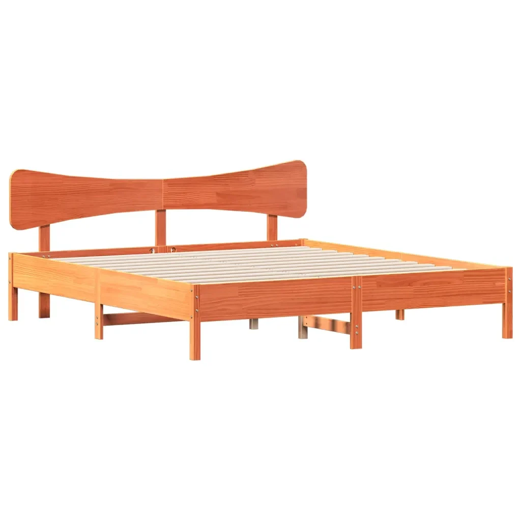 Letto matrimoniale | Letto per adulti | Giroletto senza Materasso Marrone Cera 200x200 cm Legno di Pino - Image 4