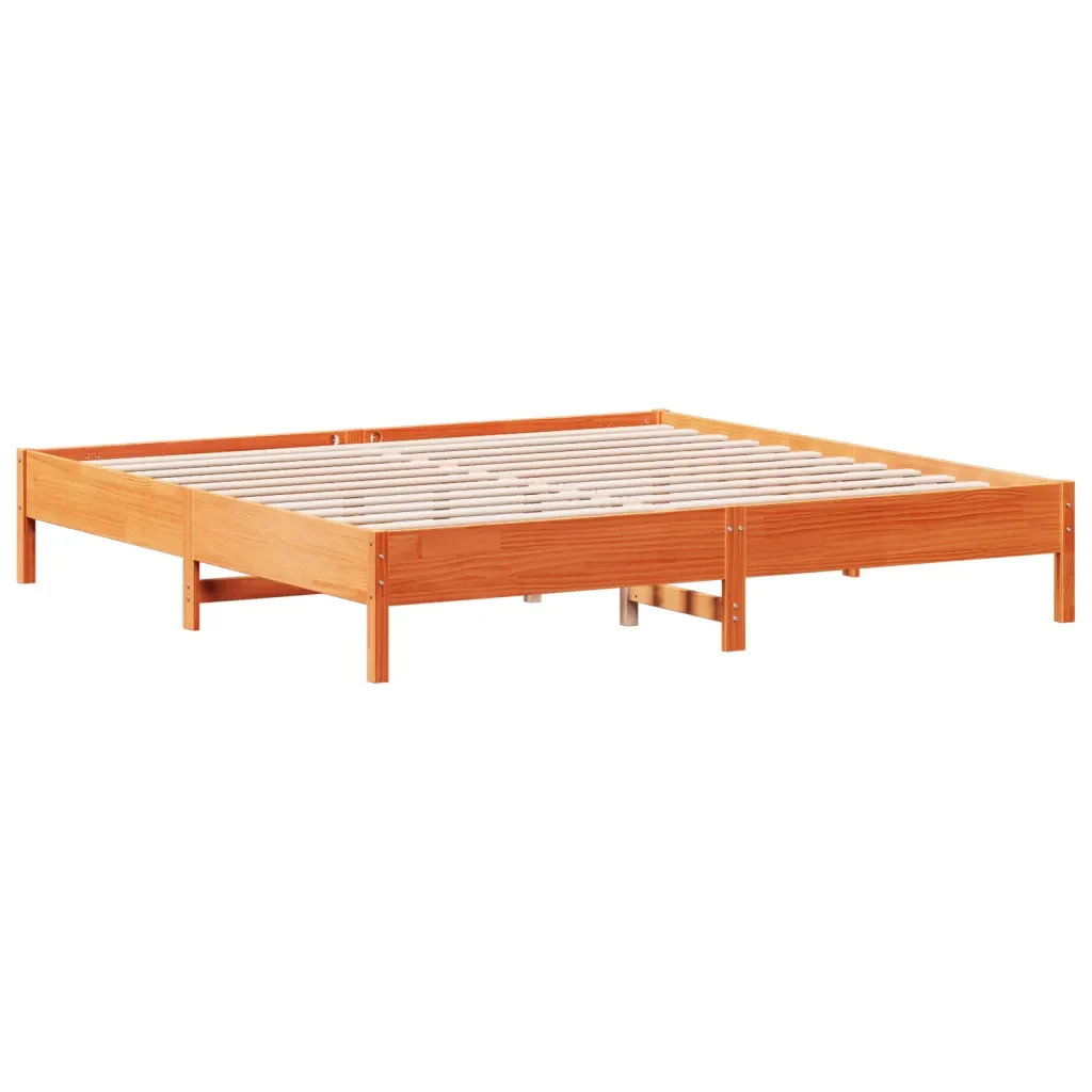Letto matrimoniale | Letto per adulti | Giroletto senza Materasso Marrone Cera 200x200 cm Legno di Pino - Image 5