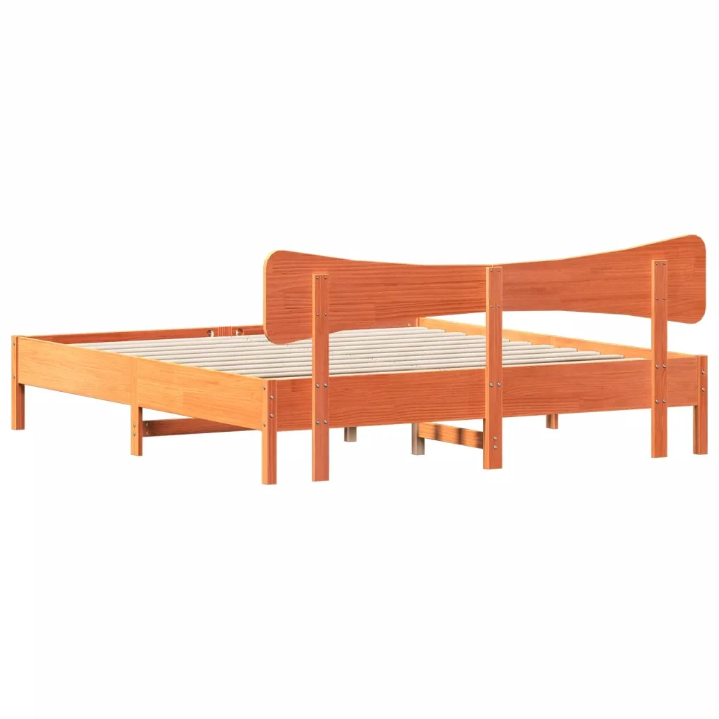 Letto matrimoniale | Letto per adulti | Giroletto senza Materasso Marrone Cera 200x200 cm Legno di Pino - Image 8