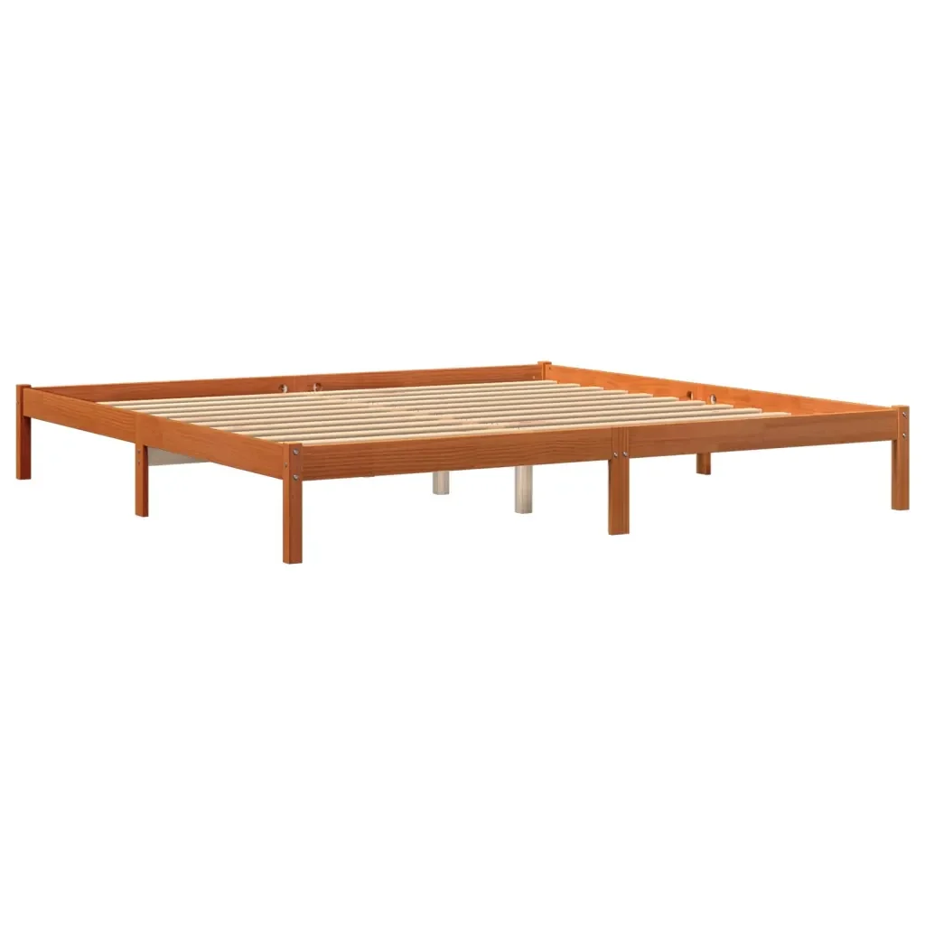 Letto matrimoniale | Letto per adulti | Giroletto senza Materasso Marrone Cera 200x200 cm Legno di Pino - Image 4