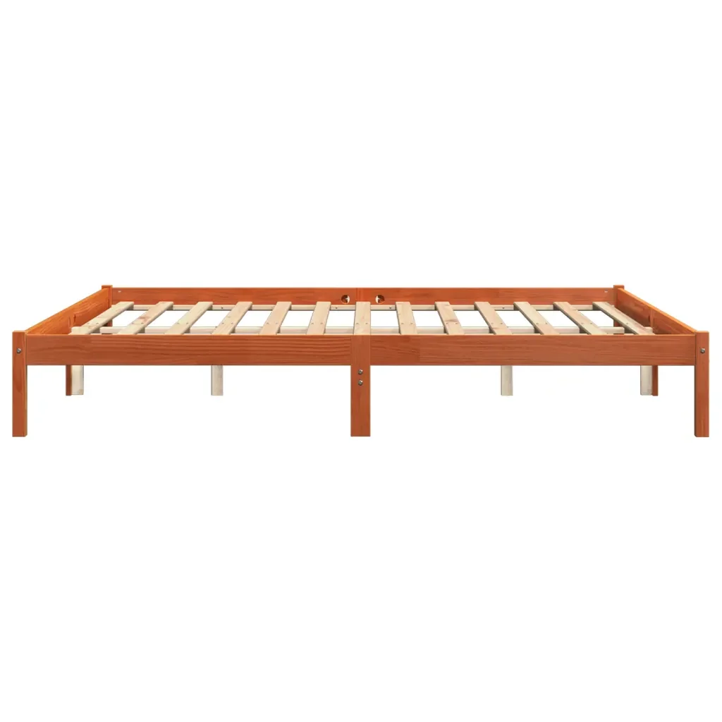 Letto matrimoniale | Letto per adulti | Giroletto senza Materasso Marrone Cera 200x200 cm Legno di Pino - Image 5