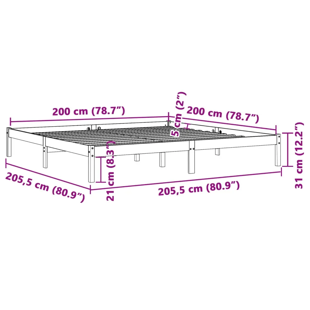 Letto matrimoniale | Letto per adulti | Giroletto senza Materasso Marrone Cera 200x200 cm Legno di Pino - Image 8