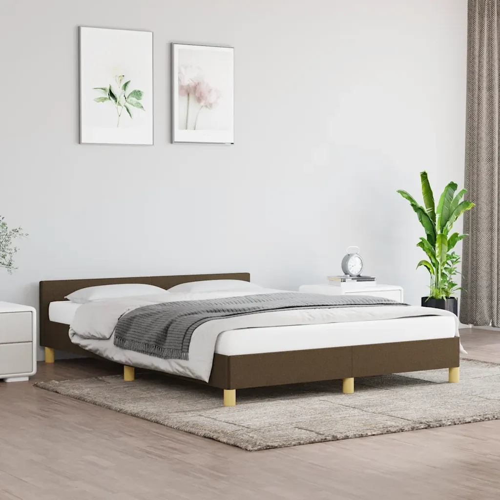 Letto matrimoniale | Letto per adulti | Giroletto senza Materasso Marrone Scuro 140x190 cm Tessuto - Image 2
