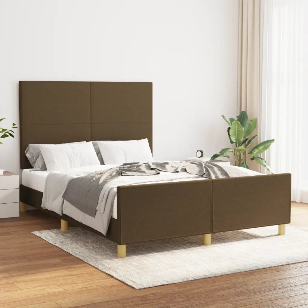 Letto matrimoniale | Letto per adulti | Giroletto senza Materasso Marrone Scuro 140x190 cm Tessuto - Image 2