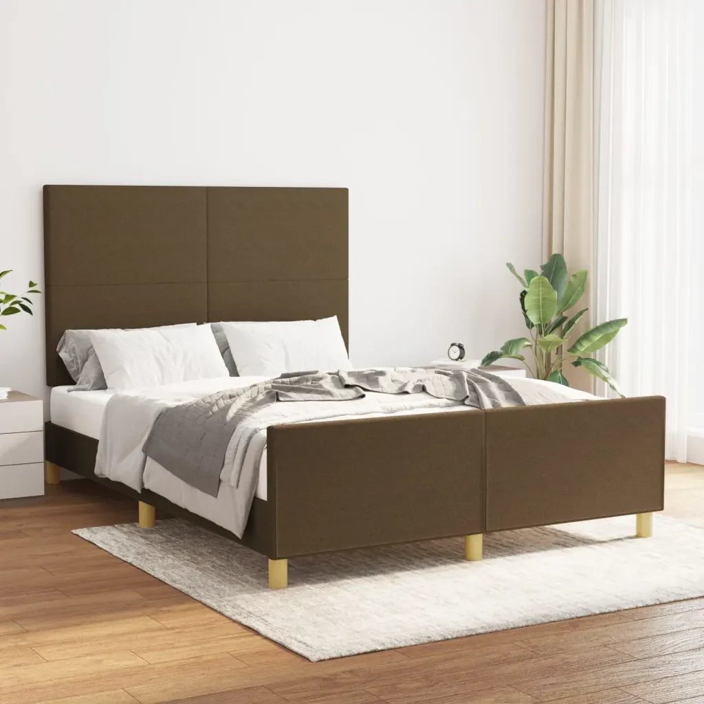 Letto matrimoniale | Letto per adulti | Giroletto senza Materasso Marrone Scuro 140x200 cm Tessuto - Image 2