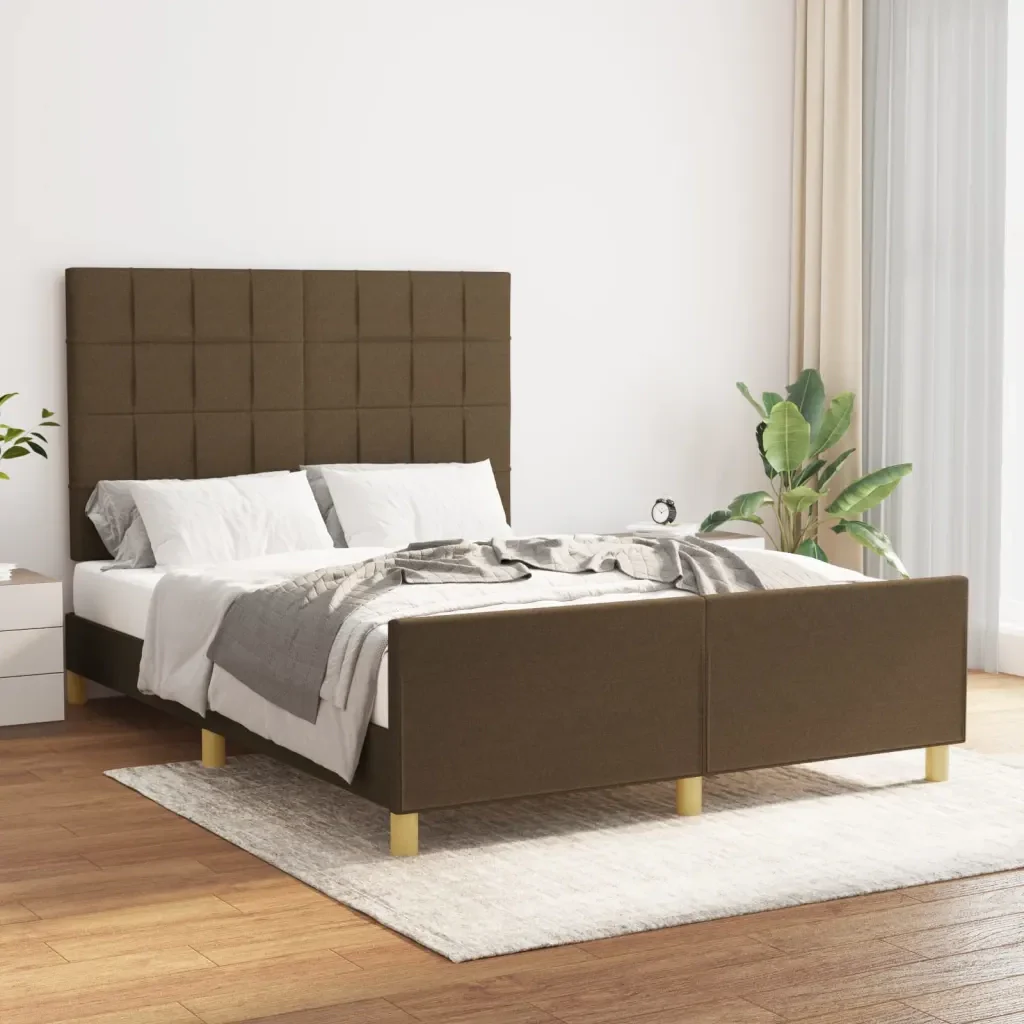 Letto matrimoniale | Letto per adulti | Giroletto senza Materasso Marrone Scuro 140x200 cm Tessuto - Image 2