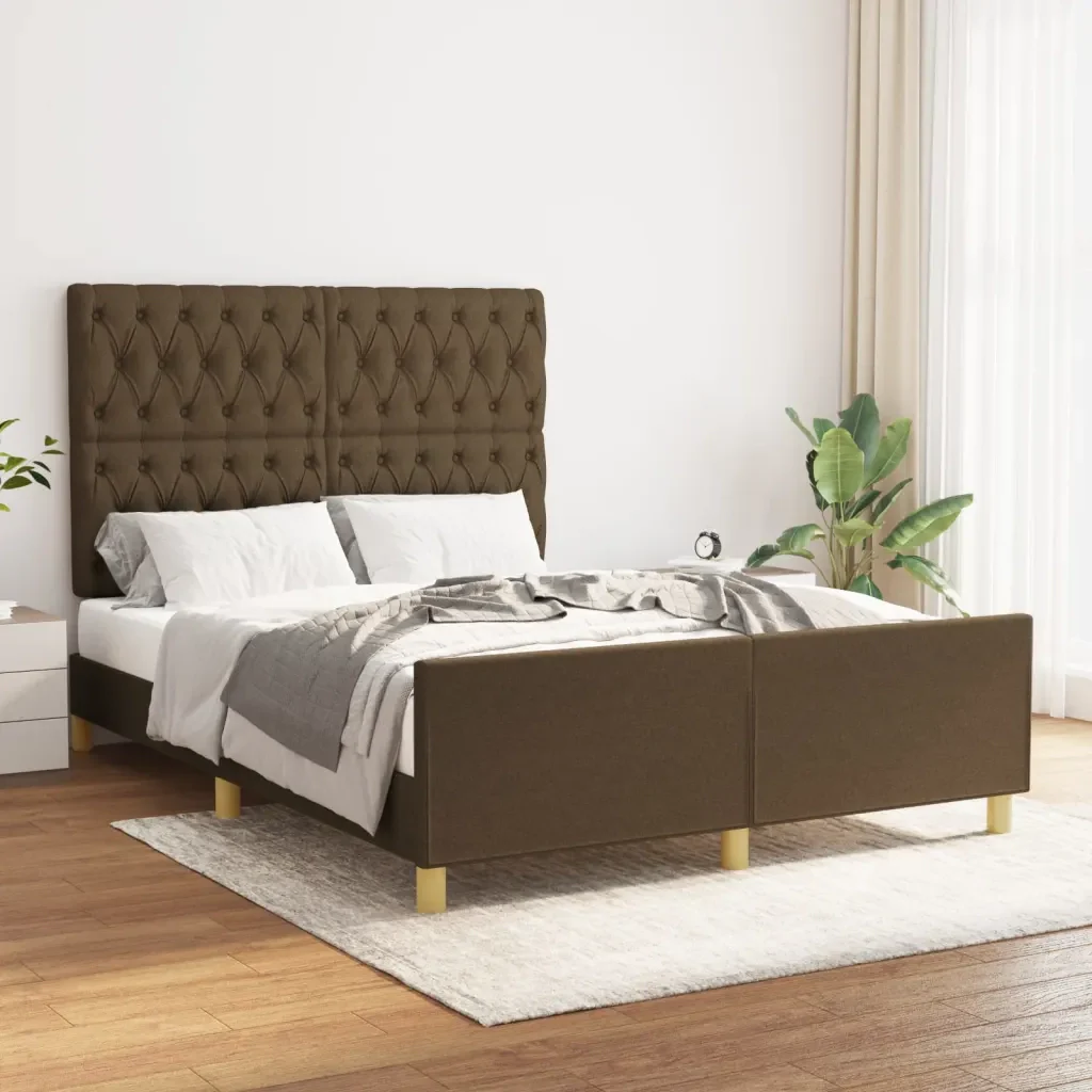 Letto matrimoniale | Letto per adulti | Giroletto senza Materasso Marrone Scuro 140x200 cm Tessuto - Image 2