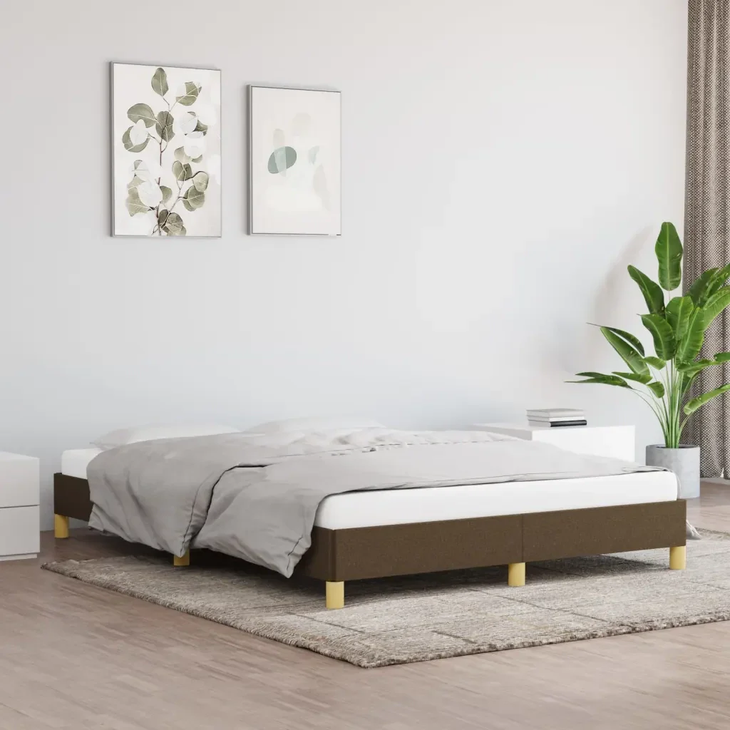 Letto matrimoniale | Letto per adulti | Giroletto senza Materasso Marrone Scuro 160x200 cm Tessuto - Image 2