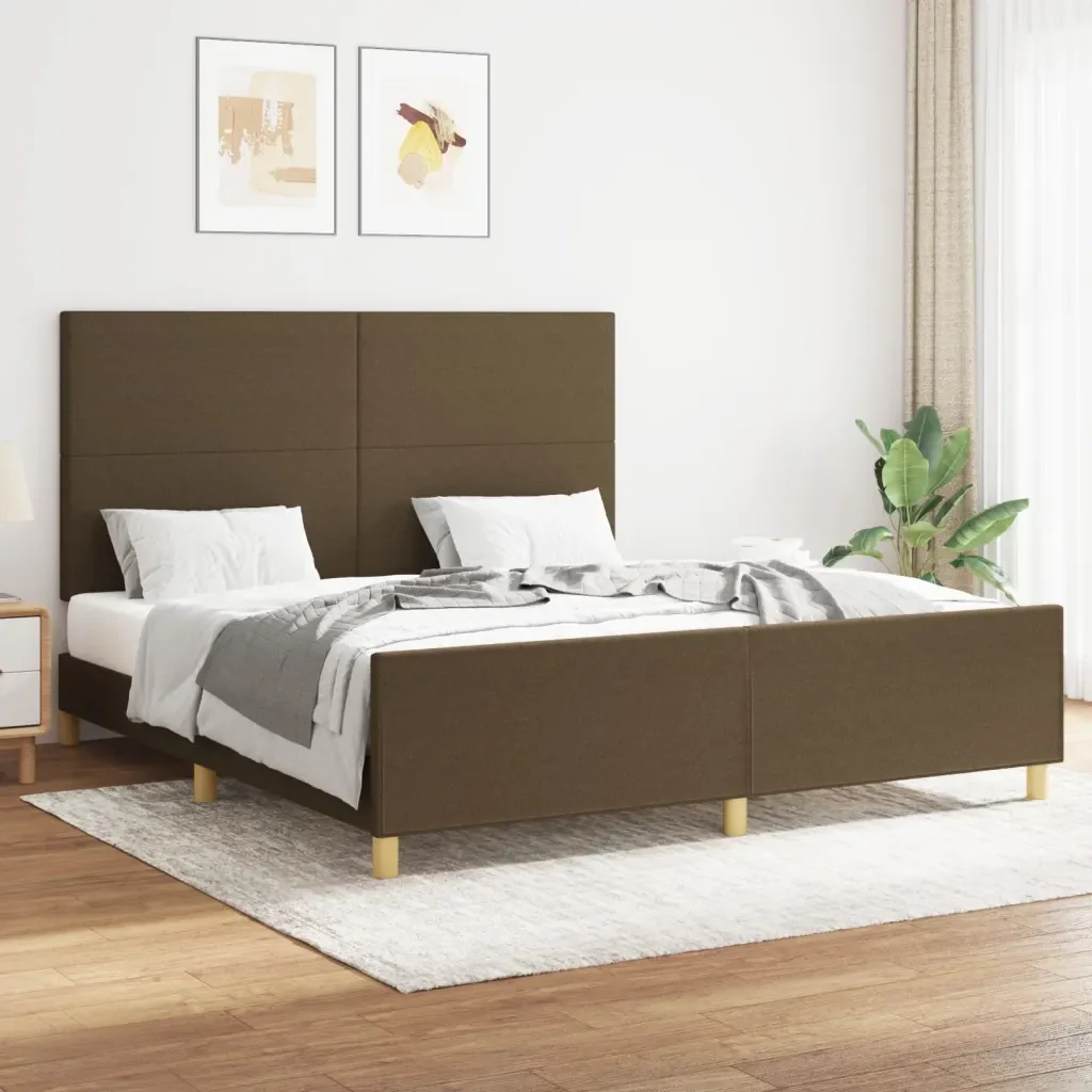 Letto matrimoniale | Letto per adulti | Giroletto senza Materasso Marrone Scuro 160x200 cm Tessuto - Image 2