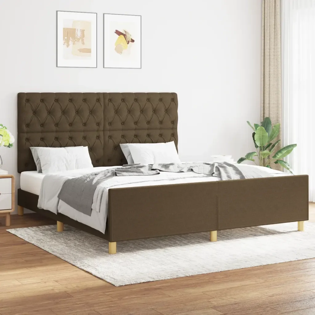 Letto matrimoniale | Letto per adulti | Giroletto senza Materasso Marrone Scuro 160x200 cm Tessuto - Image 2