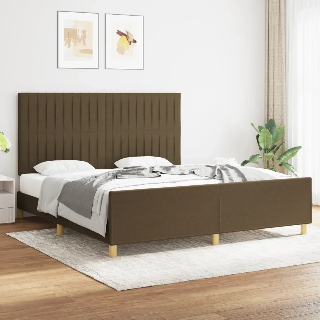 Letto matrimoniale | Letto per adulti | Giroletto senza Materasso Marrone Scuro 180x200 cm Tessuto - Image 2