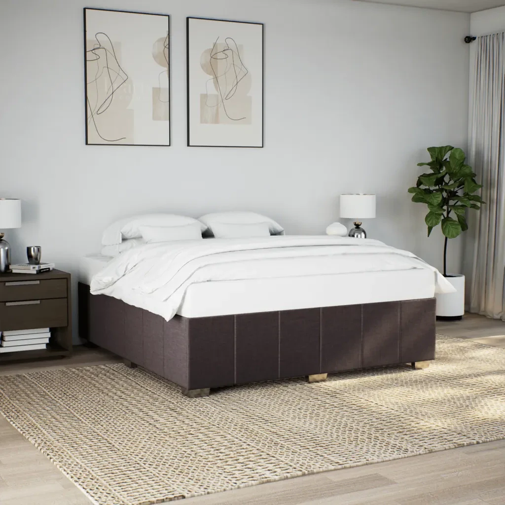 Letto matrimoniale | Letto per adulti | Giroletto senza Materasso Marrone Scuro 180x200 cm Tessuto - Image 2