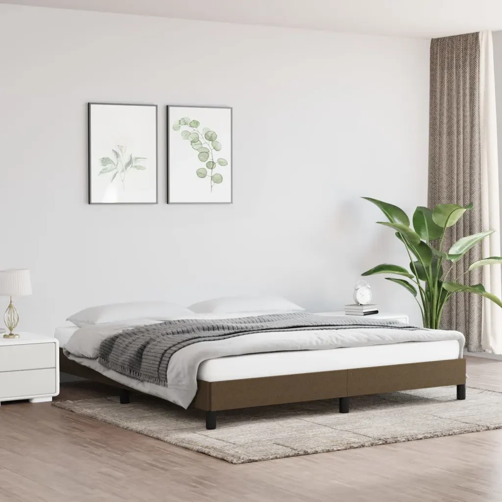 Letto matrimoniale | Letto per adulti | Giroletto senza Materasso Marrone Scuro 180x200 cm Tessuto - Image 2