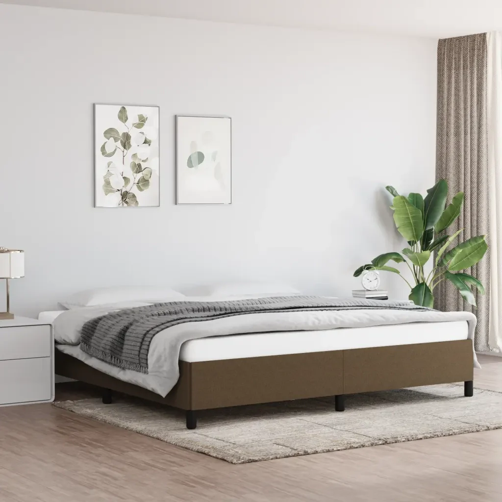 Letto matrimoniale | Letto per adulti | Giroletto senza Materasso Marrone Scuro 200x200 cm in Tessuto - Image 2