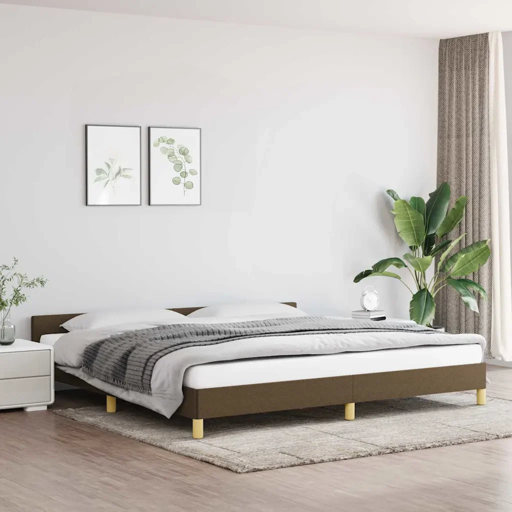 Letto matrimoniale | Letto per adulti | Giroletto senza Materasso Marrone Scuro 200x200 cm in Tessuto - Image 2
