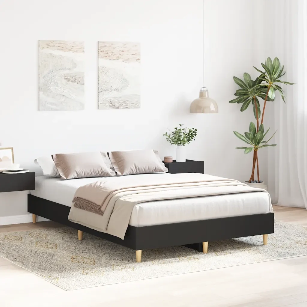 Letto matrimoniale | Letto per adulti | Giroletto senza Materasso Nero 135x190 cm in Legno Multistrato - Image 4