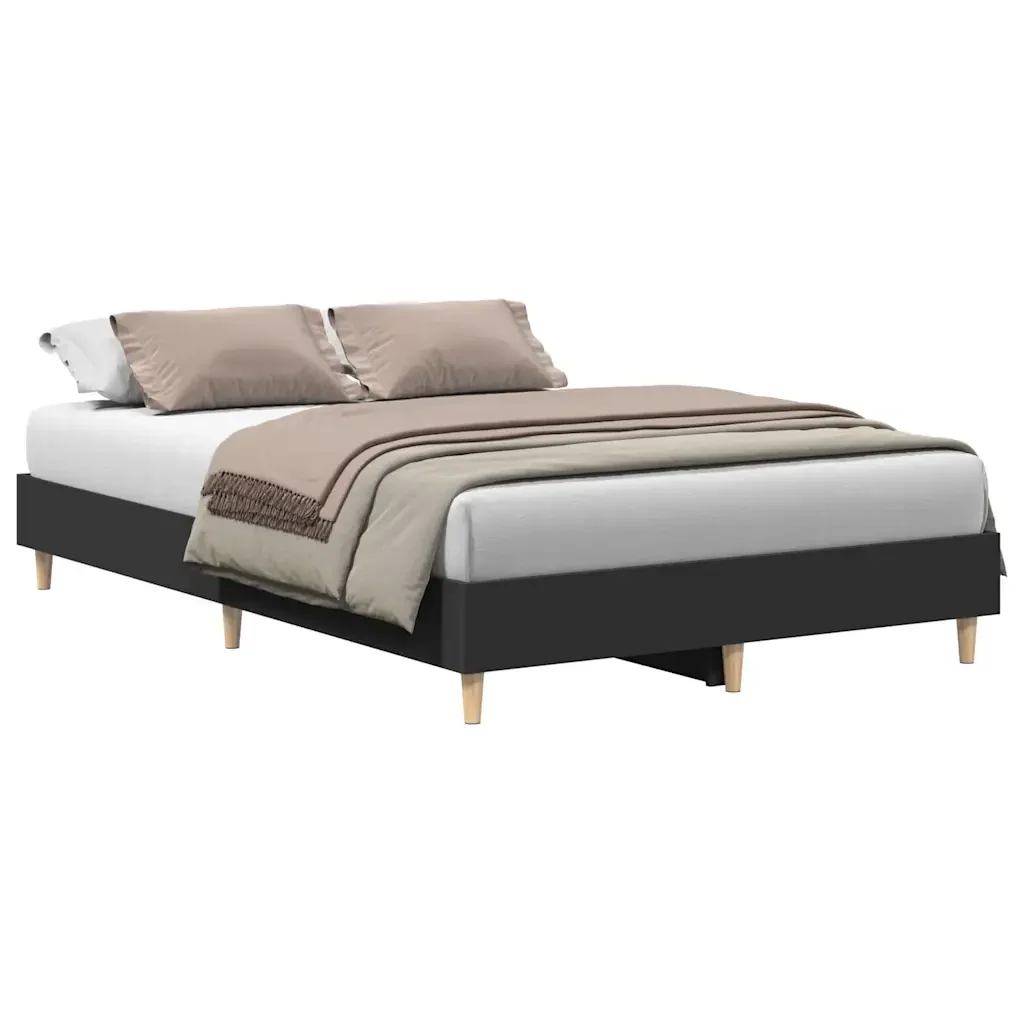 Letto matrimoniale | Letto per adulti | Giroletto senza Materasso Nero 140x190 cm in Legno Multistrato