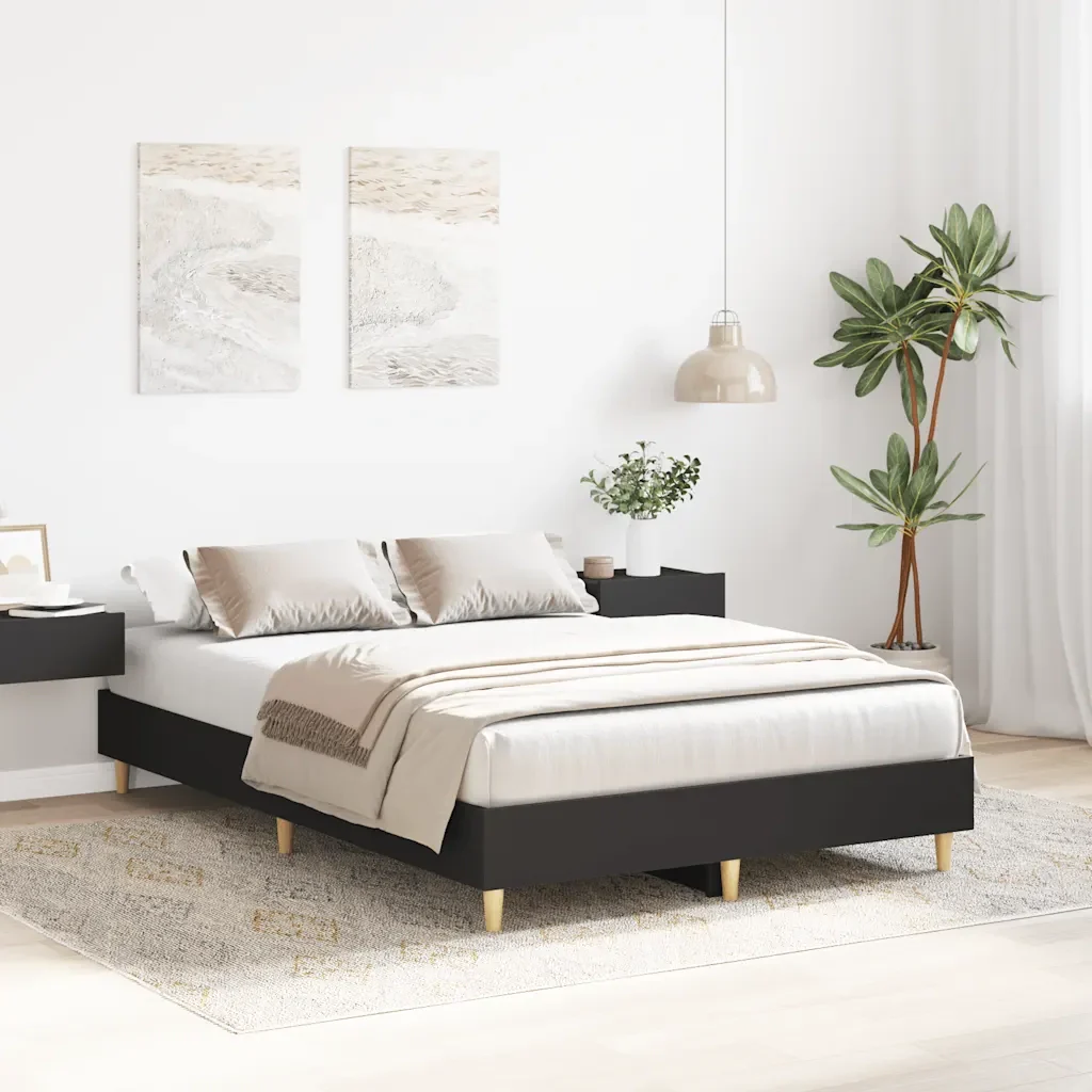 Letto matrimoniale | Letto per adulti | Giroletto senza Materasso Nero 140x190 cm in Legno Multistrato - Image 3