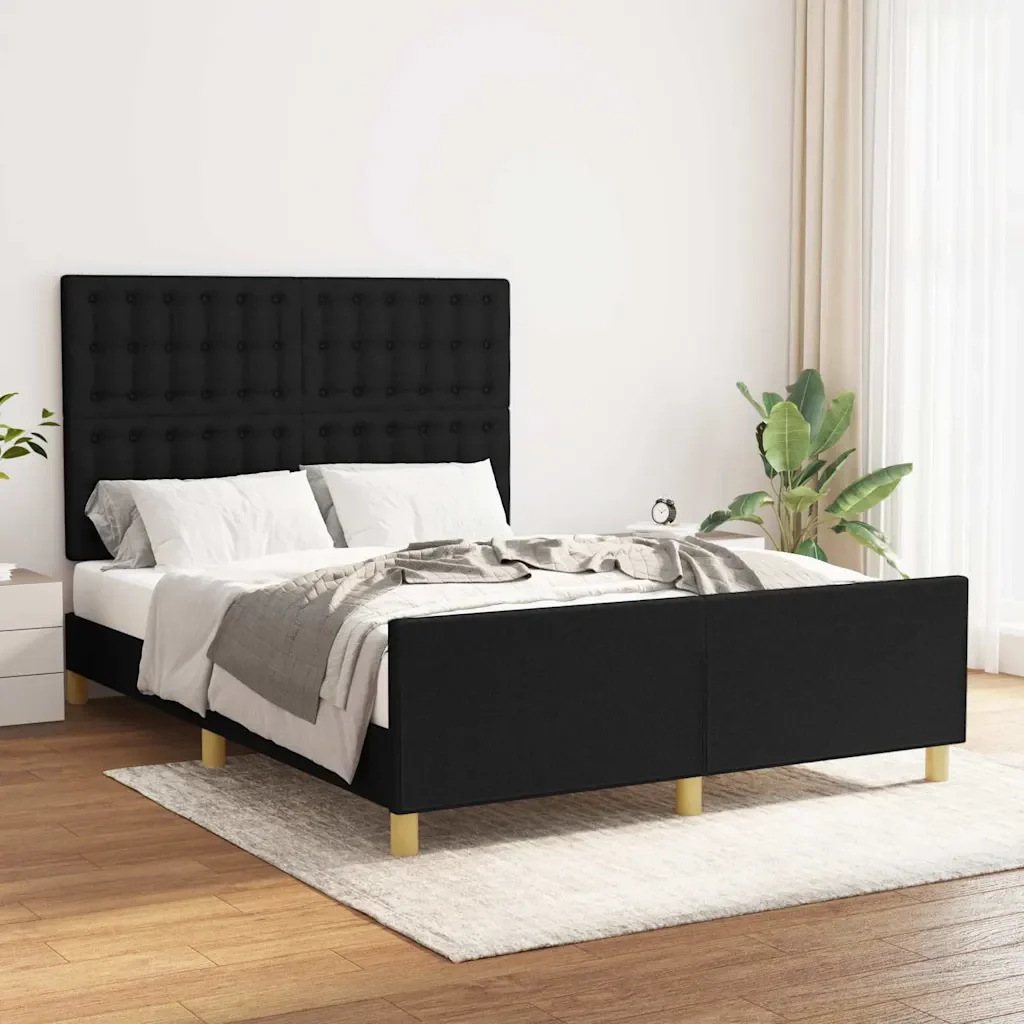 Letto matrimoniale | Letto per adulti | Giroletto senza Materasso Nero 140x190 cm in Tessuto - Image 2