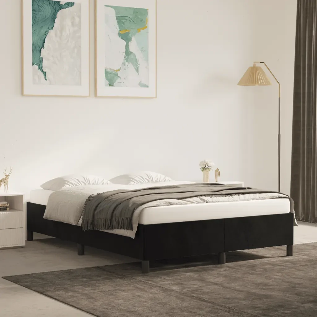 Letto matrimoniale | Letto per adulti | Giroletto senza Materasso Nero 140x190 cm in Velluto - Image 2