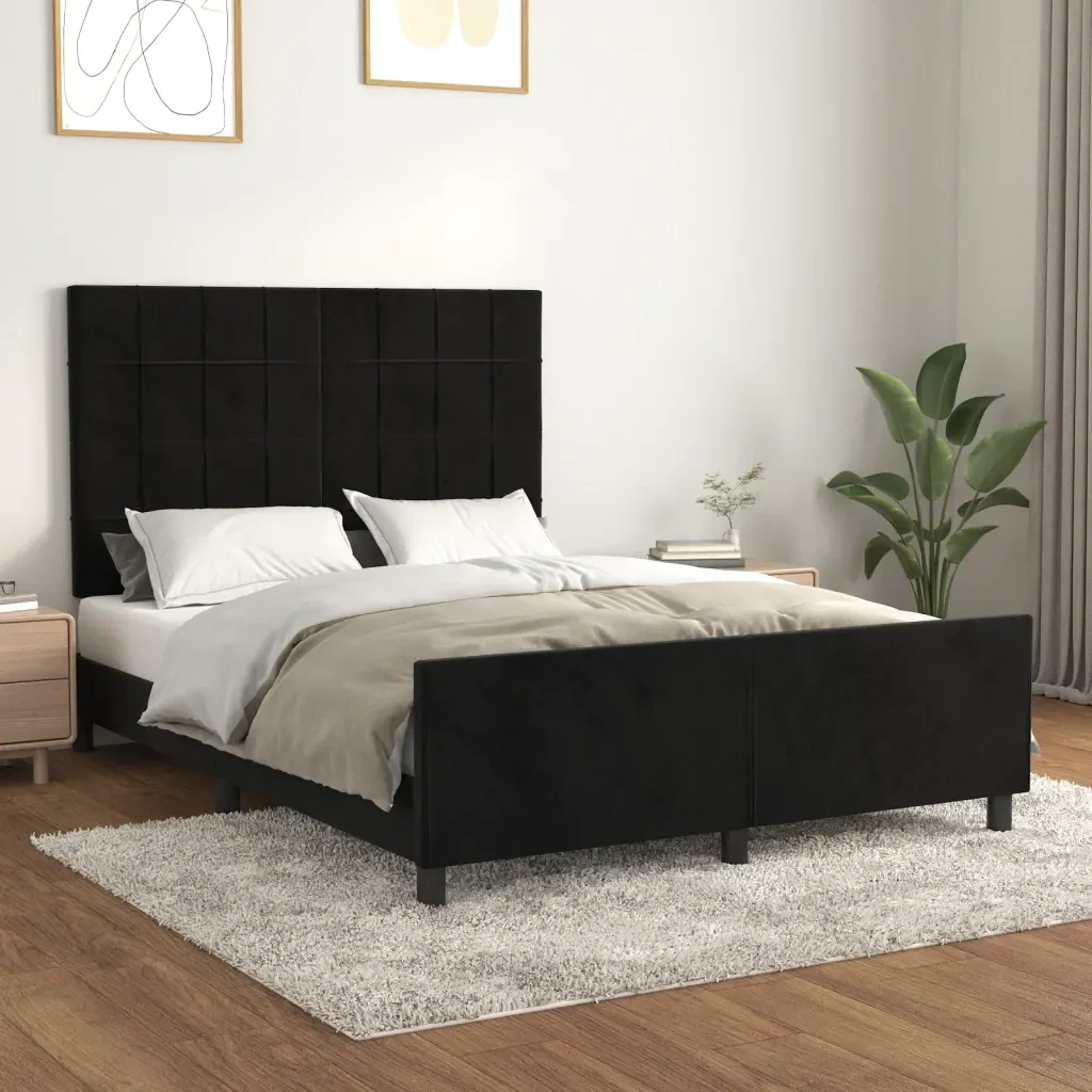 Letto matrimoniale | Letto per adulti | Giroletto senza Materasso Nero 140x190 cm in Velluto - Image 2