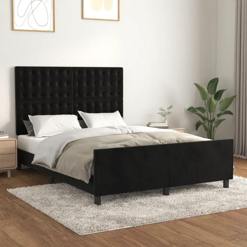Letto matrimoniale | Letto per adulti | Giroletto senza Materasso Nero 140x200 cm in Velluto - Image 2