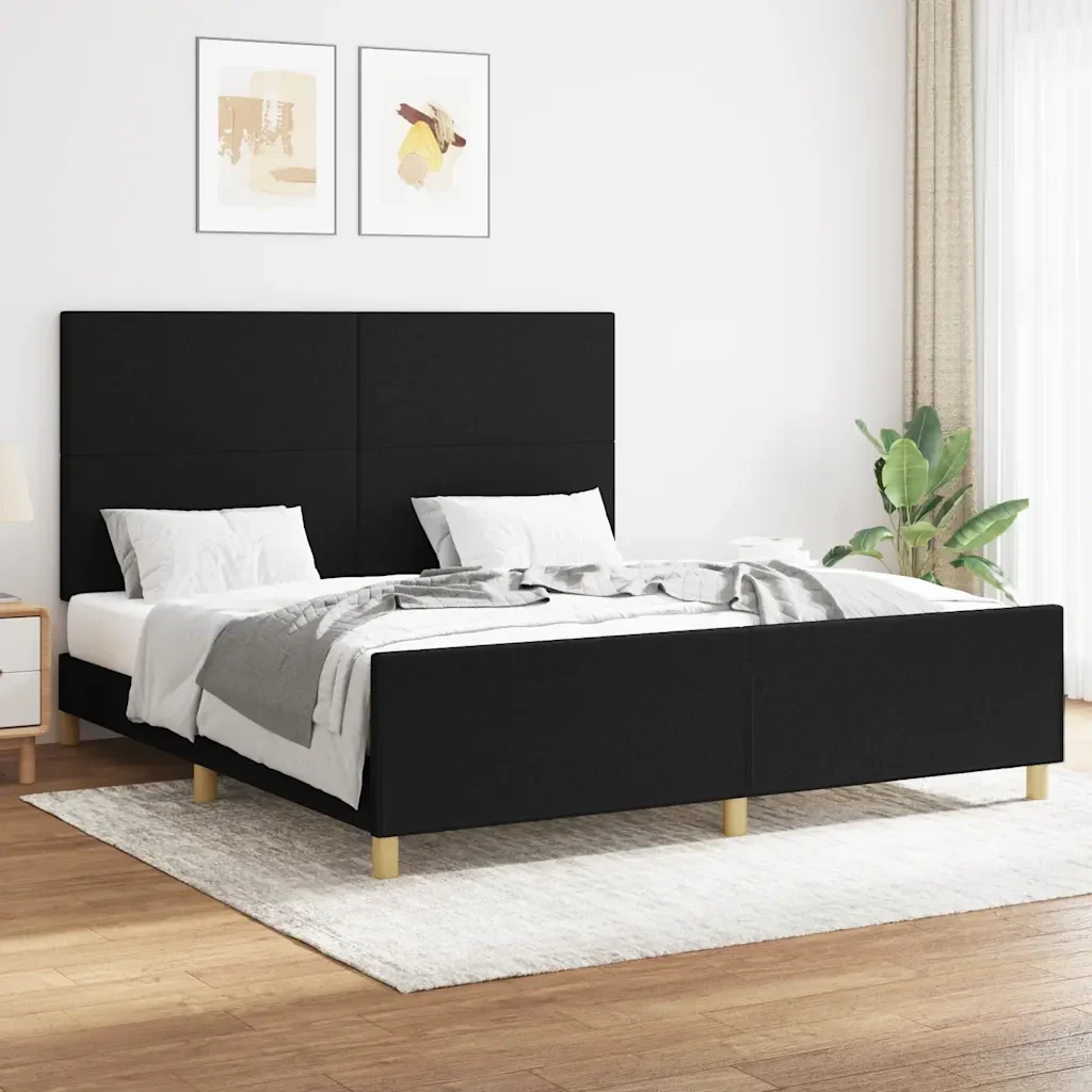 Letto matrimoniale | Letto per adulti | Giroletto senza Materasso Nero 160x200 cm in Tessuto - Image 2