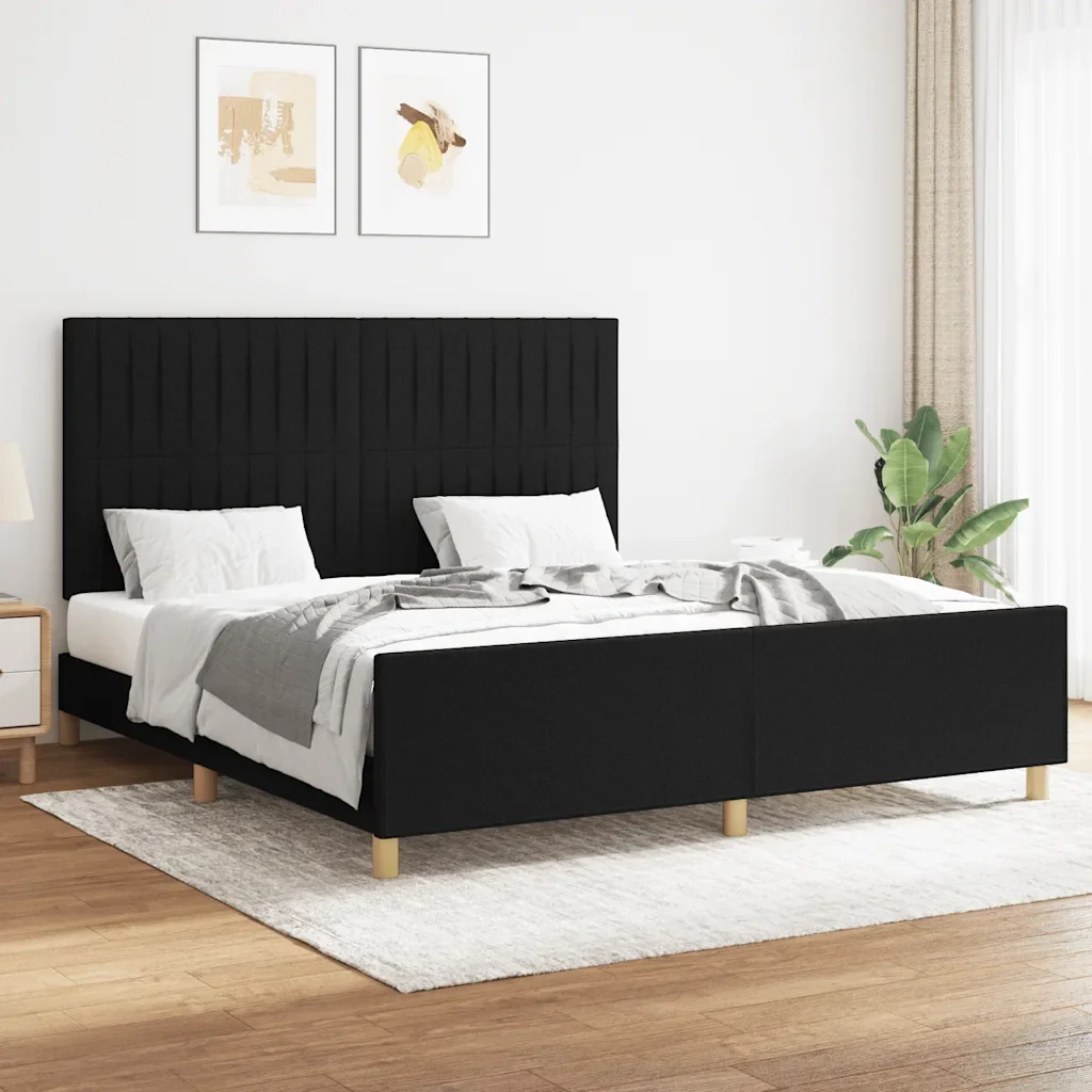Letto matrimoniale | Letto per adulti | Giroletto senza Materasso Nero 160x200 cm in Tessuto - Image 2