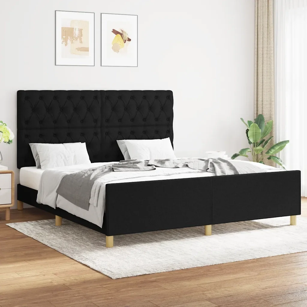Letto matrimoniale | Letto per adulti | Giroletto senza Materasso Nero 160x200 cm in Tessuto - Image 2