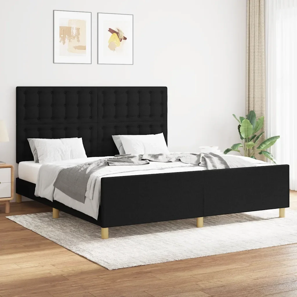 Letto matrimoniale | Letto per adulti | Giroletto senza Materasso Nero 160x200 cm in Tessuto - Image 2