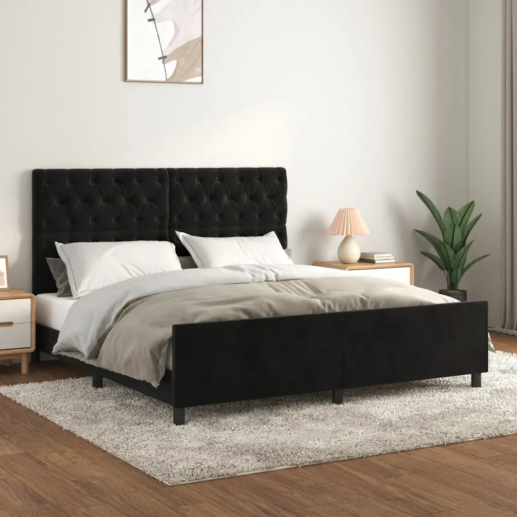 Letto matrimoniale | Letto per adulti | Giroletto senza Materasso Nero 160x200 cm in Velluto - Image 2
