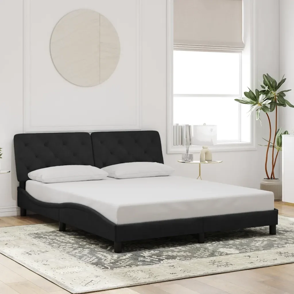 Letto matrimoniale | Letto per adulti | Giroletto senza Materasso Nero 160x200 cm in Velluto - Image 2