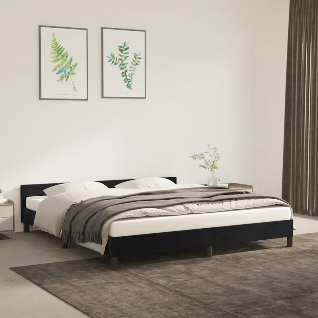Letto matrimoniale | Letto per adulti | Giroletto senza Materasso Nero 160x200 cm in Velluto - Image 2