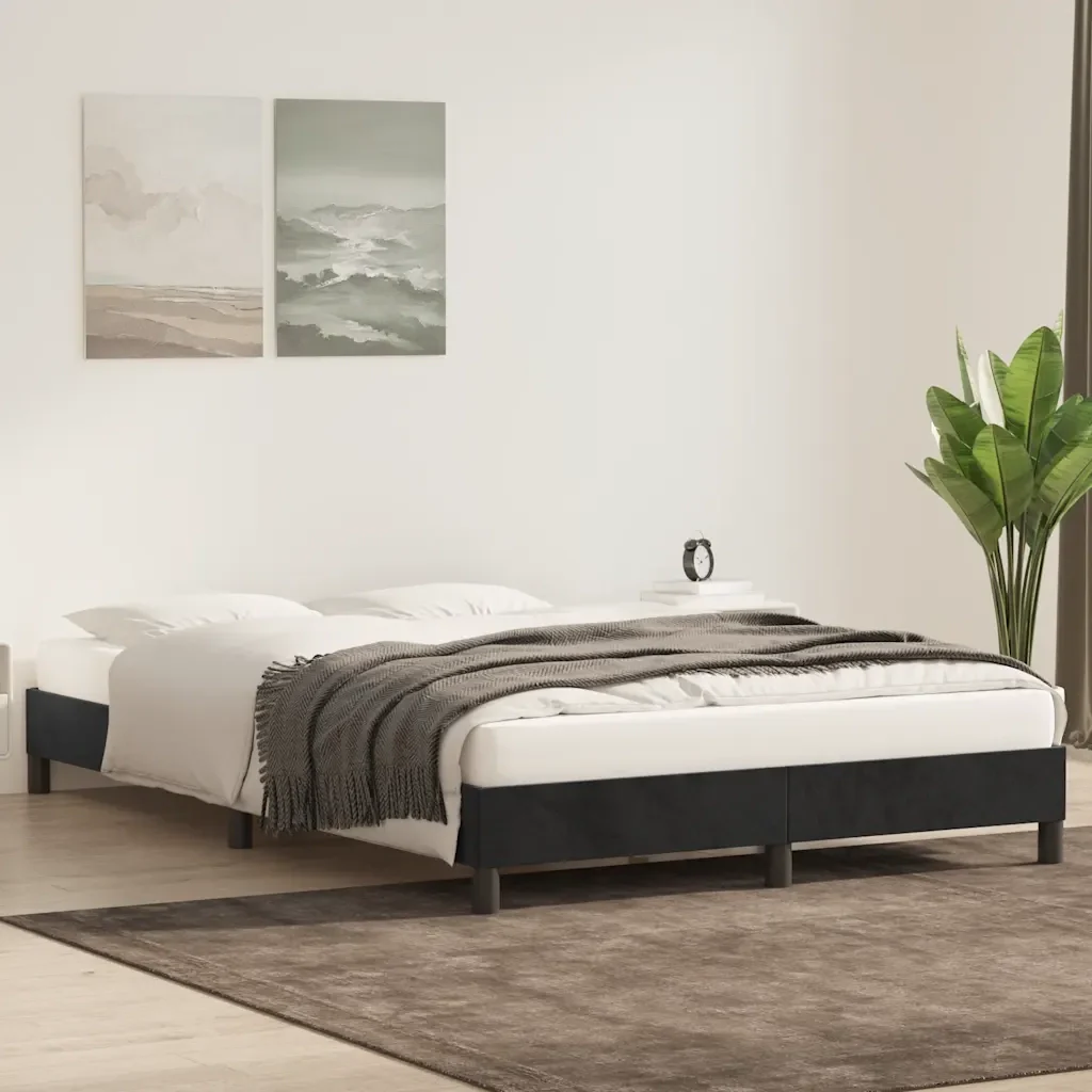 Letto matrimoniale | Letto per adulti | Giroletto senza Materasso Nero 160x210 cm in Velluto - Image 4