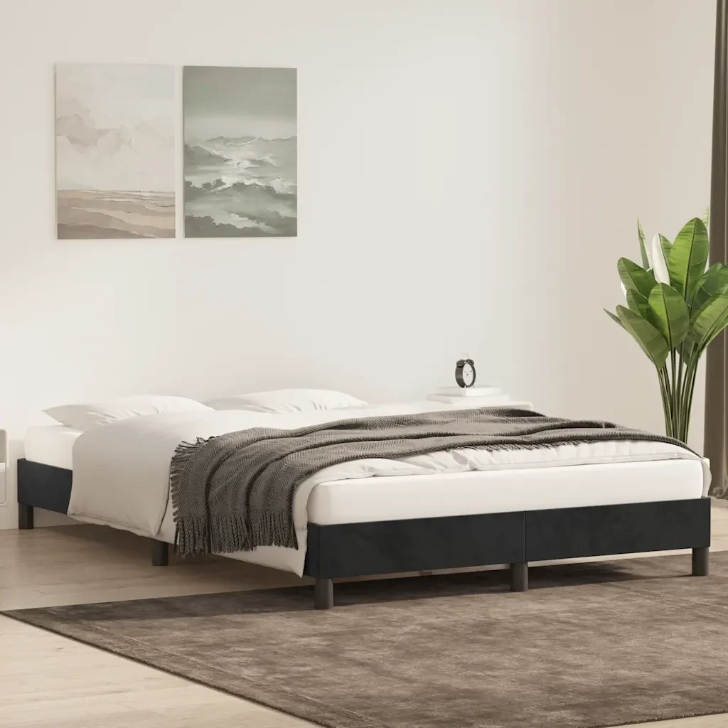 Letto matrimoniale | Letto per adulti | Giroletto senza Materasso Nero 160x220 cm in Velluto - Image 3
