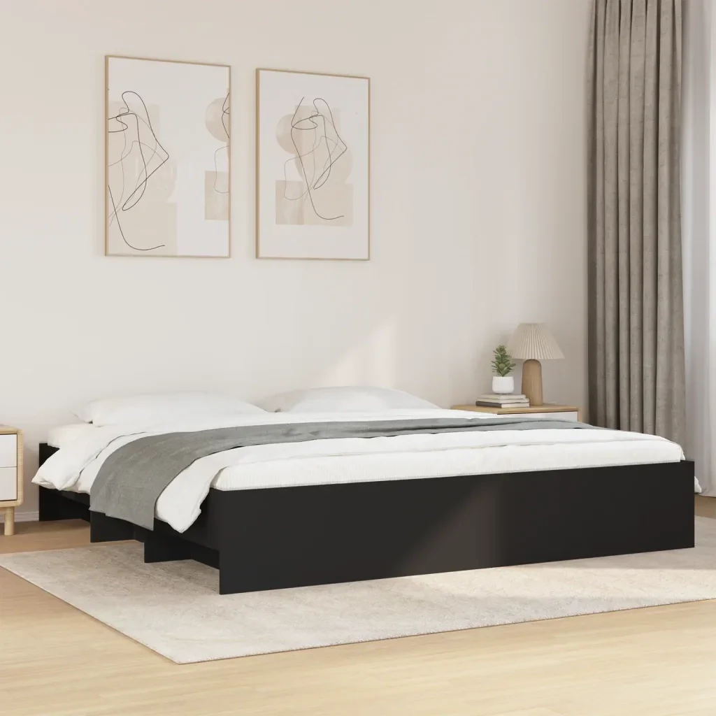 Letto matrimoniale | Letto per adulti | Giroletto senza Materasso Nero 180x200 cm in Legno Multistrato - Image 2