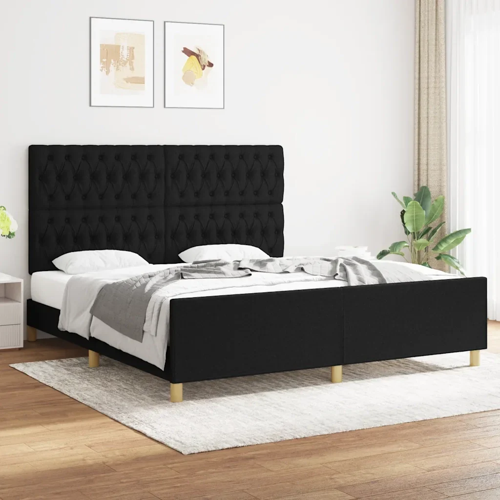 Letto matrimoniale | Letto per adulti | Giroletto senza Materasso Nero 180x200 cm in Tessuto - Image 2