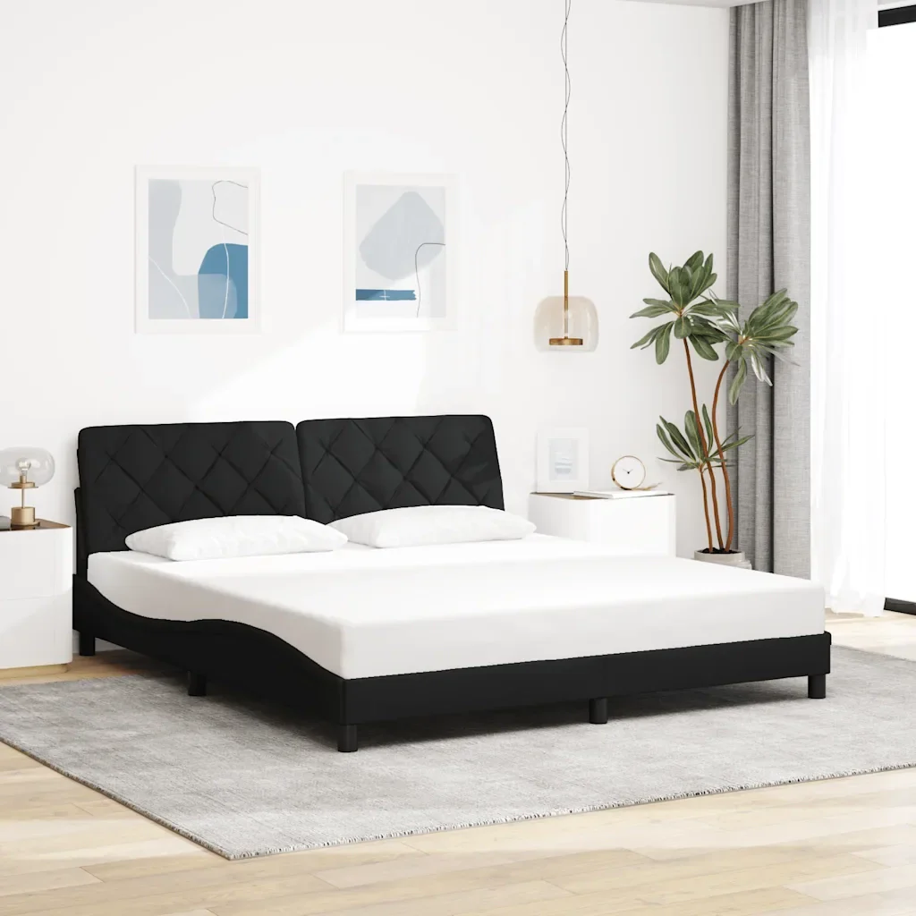 Letto matrimoniale | Letto per adulti | Giroletto senza Materasso Nero 180x200 cm in Tessuto - Image 2