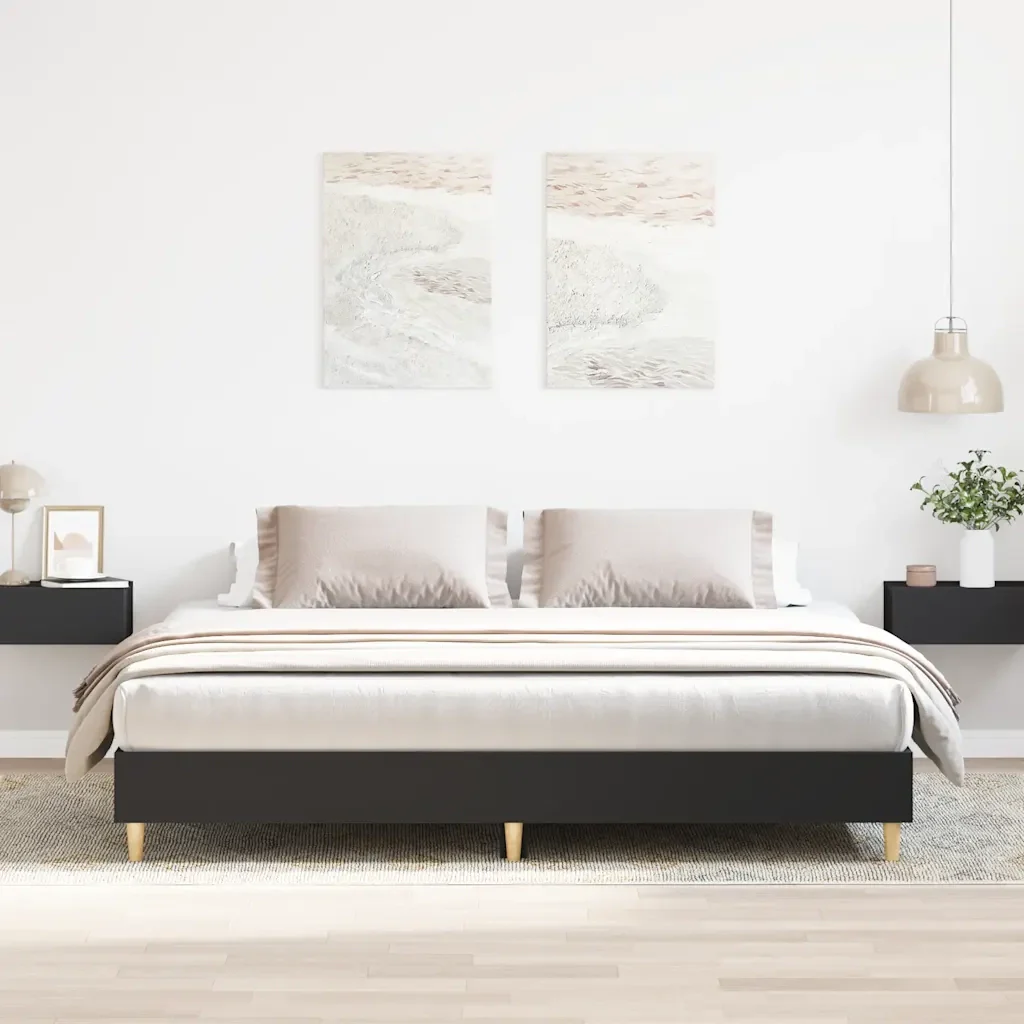 Letto matrimoniale | Letto per adulti | Giroletto senza Materasso Nero 200x200 cm in Legno Multistrato - Image 2