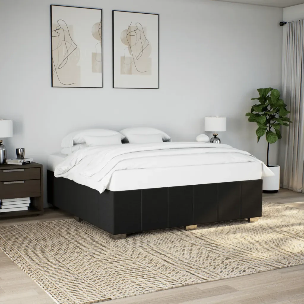 Letto matrimoniale | Letto per adulti | Giroletto senza Materasso Nero 200x200 cm in Tessuto - Image 2