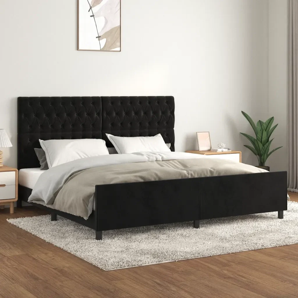 Letto matrimoniale | Letto per adulti | Giroletto senza Materasso Nero 200x200 cm in Velluto - Image 2