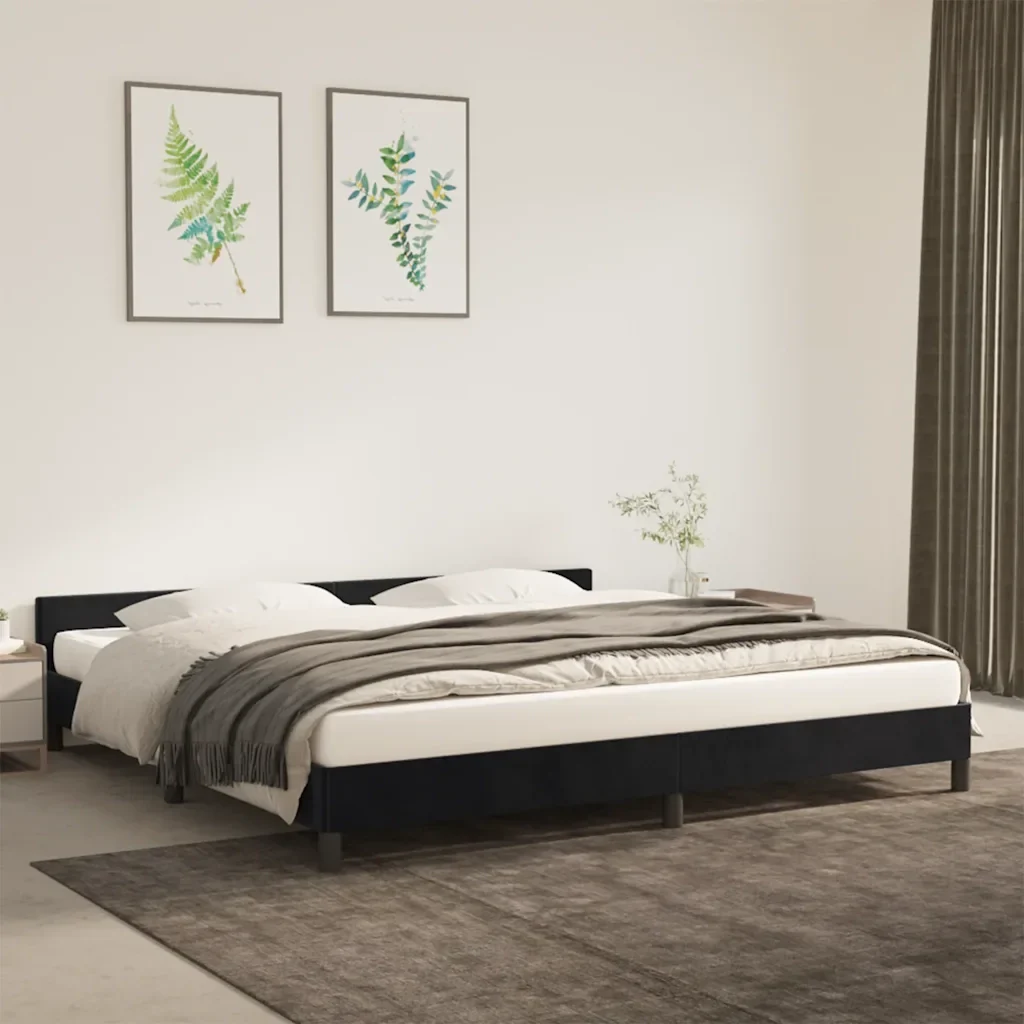 Letto matrimoniale | Letto per adulti | Giroletto senza Materasso Nero 200x200 cm in Velluto - Image 2