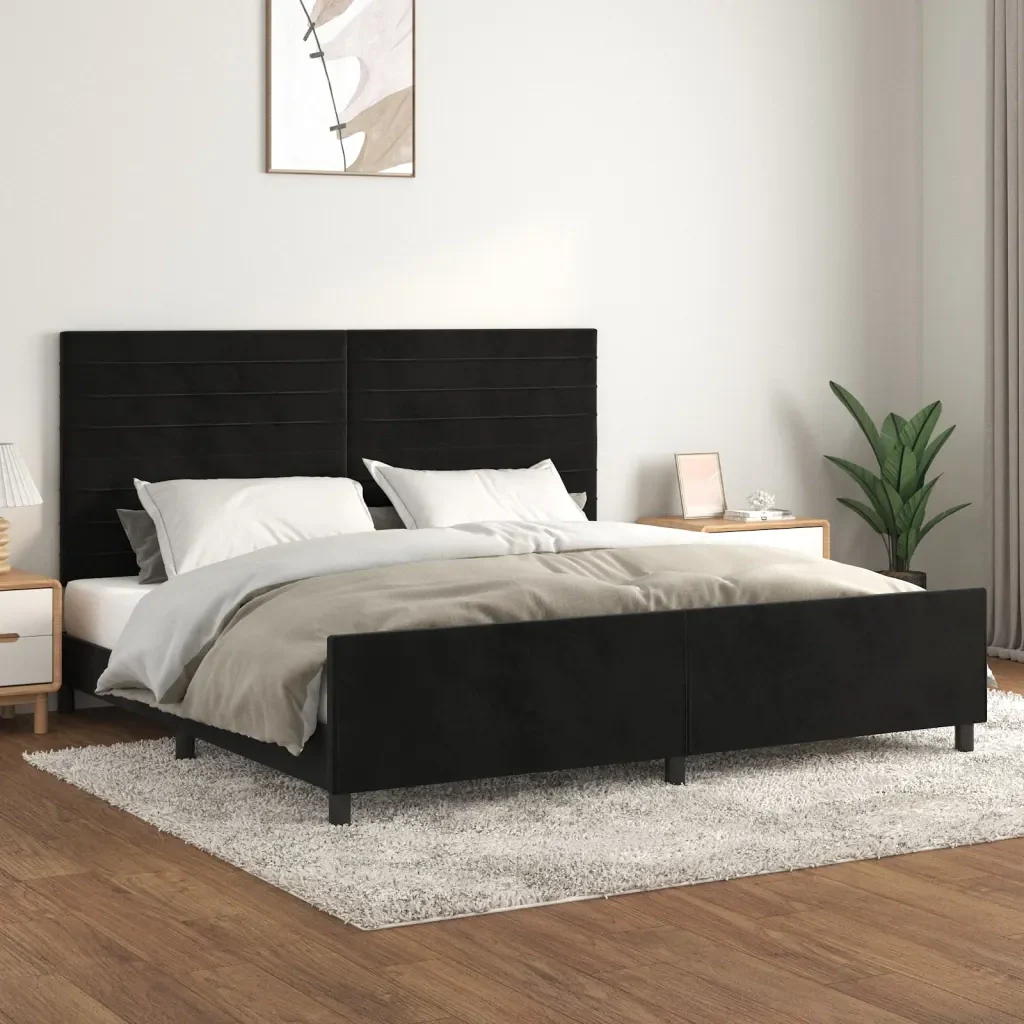 Letto matrimoniale | Letto per adulti | Giroletto senza Materasso Nero 200x200 cm in Velluto - Image 2