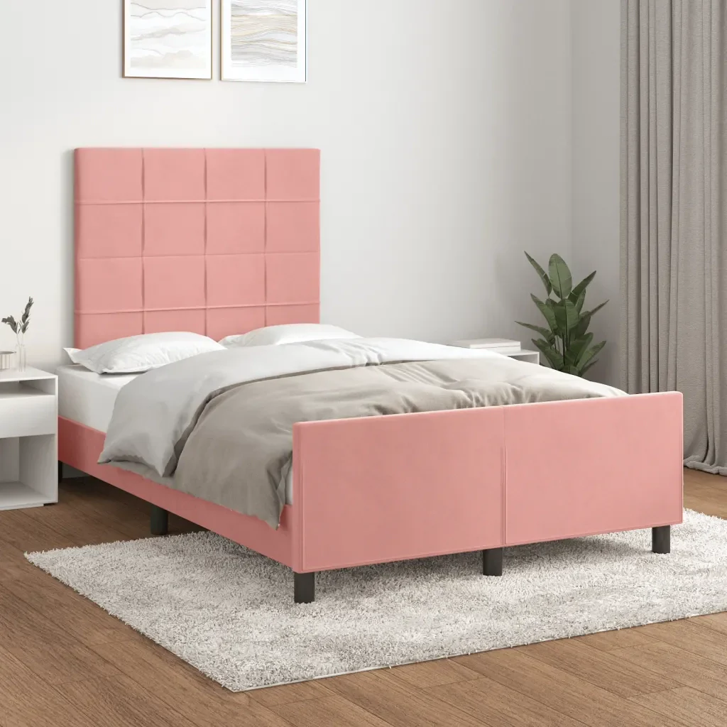 Letto matrimoniale | Letto per adulti | Giroletto senza Materasso Rosa 120x190 cm Velluto - Image 2