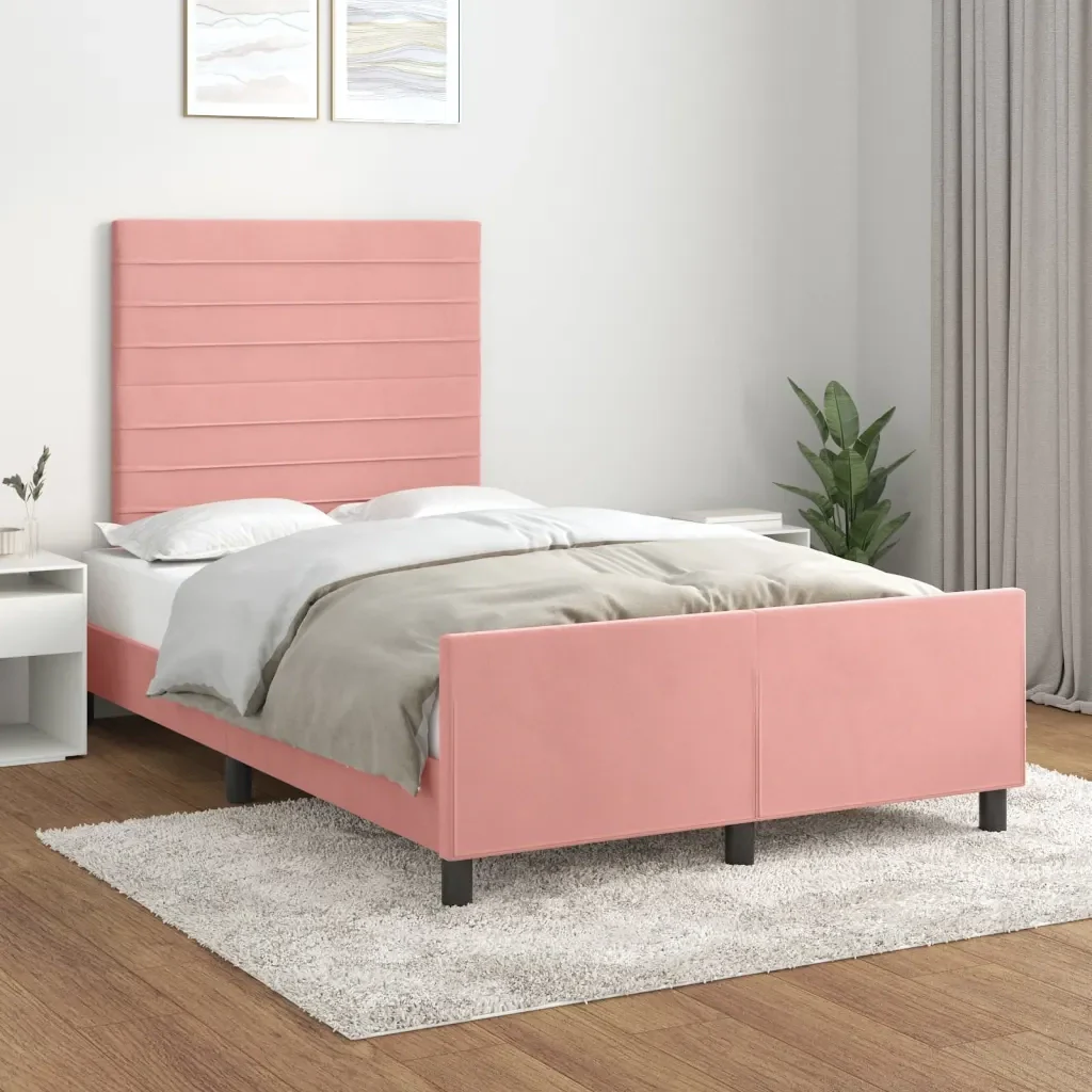 Letto matrimoniale | Letto per adulti | Giroletto senza Materasso Rosa 120x190 cm Velluto - Image 2